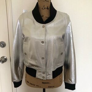 Chanel Metallic Silver Bomber Jacket szM